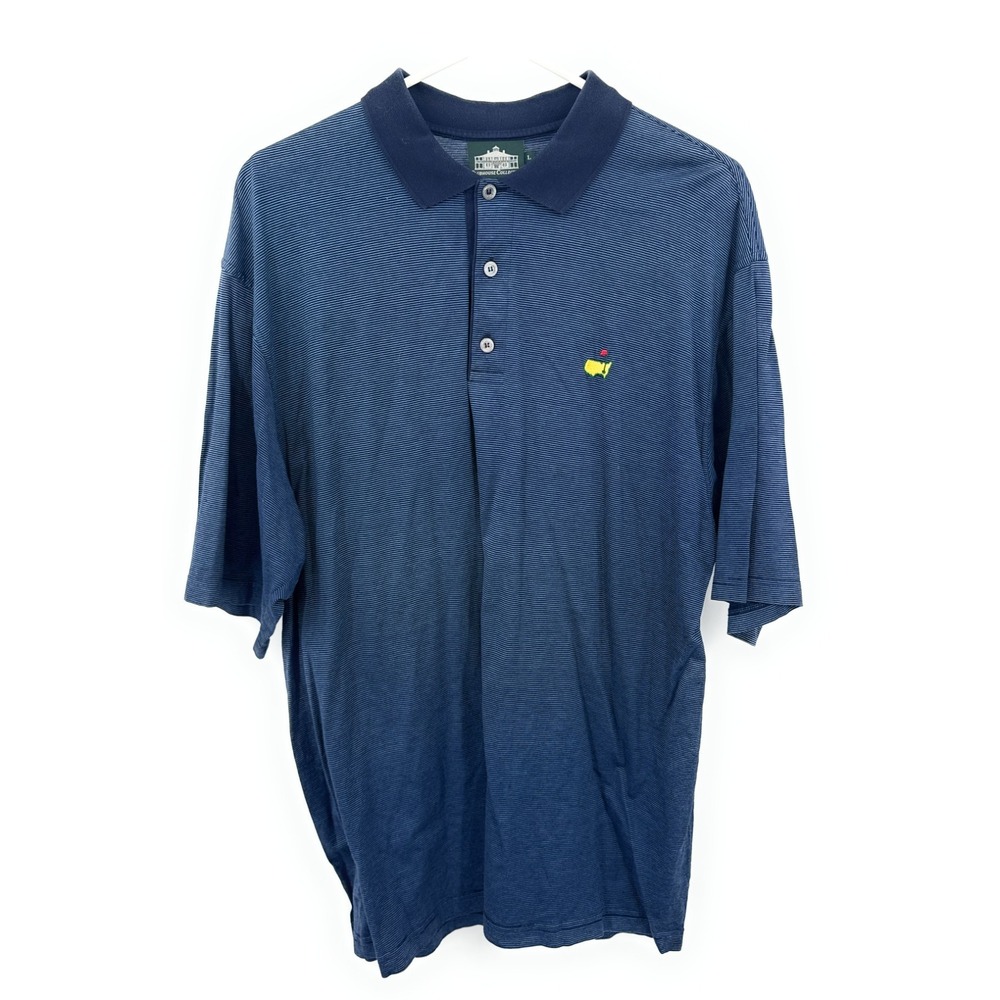 Clubhouse Collection Made Italy Blue Striped Masters Polo Golf Shirt Mens‎ Large